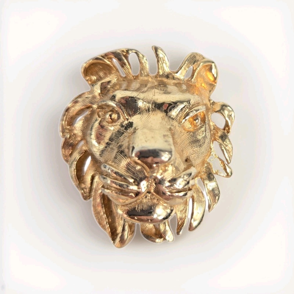 Donald Stannard Sculptural Lion Designer Gold Plate Brooch Vintage Rare HTF 24mm
